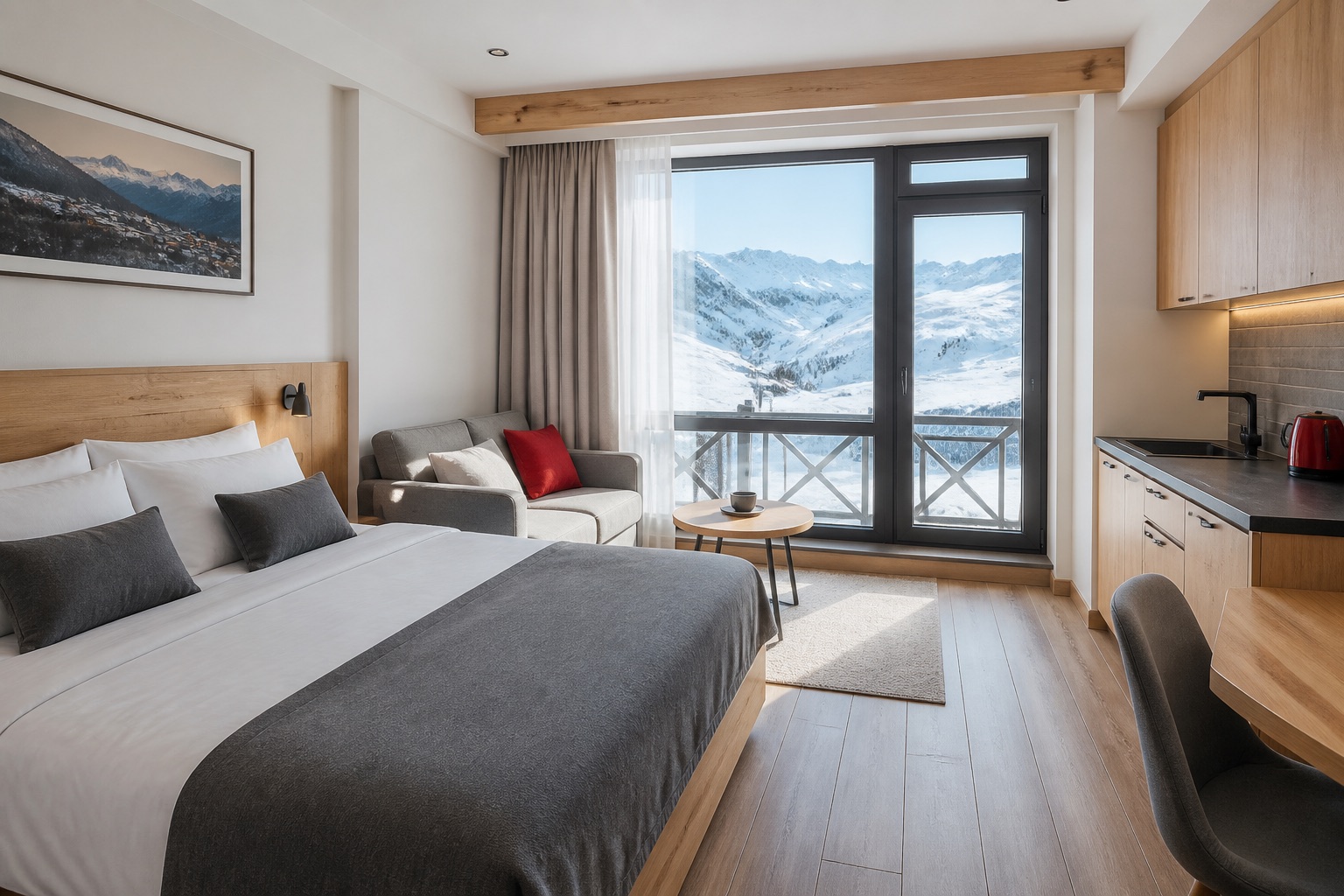Warm managed studio apartment prepared for a Gudauri guest stay
